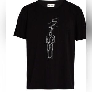 SAINT LAURENT PARIS , Rare Iconic Smoking Gun Black Tee New Condition! Medium